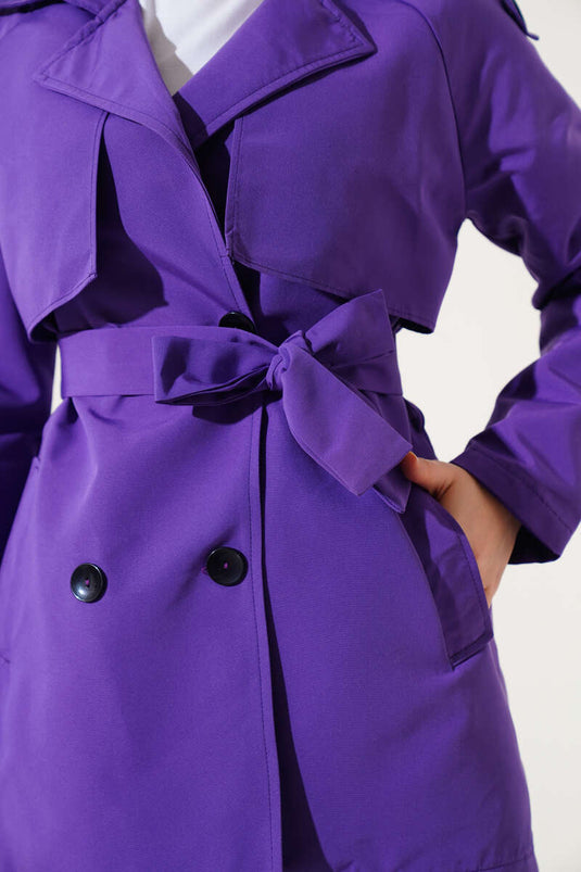 Double-breasted Short Trench Coat Purple