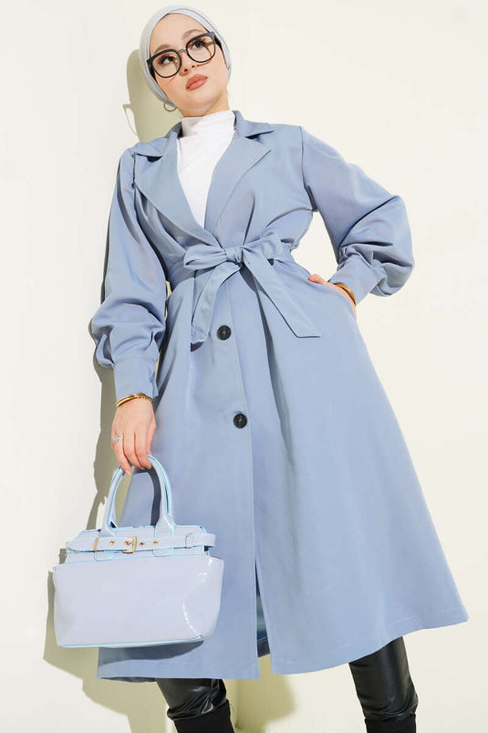 Trench-coat croisé avec ceinture, bleu.