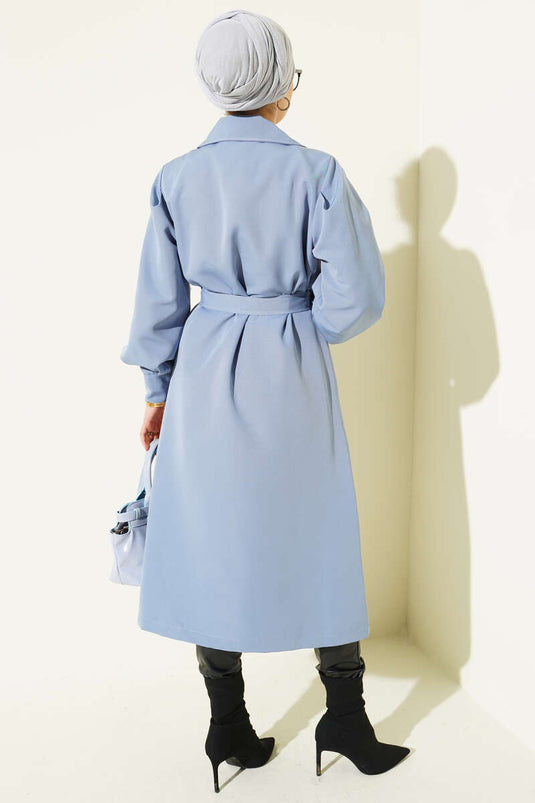 Trench-coat croisé avec ceinture, bleu.