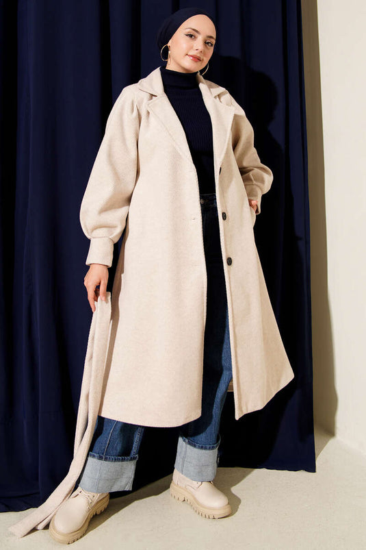 Double-Breasted Belted Lined Cashmere Coat Beige