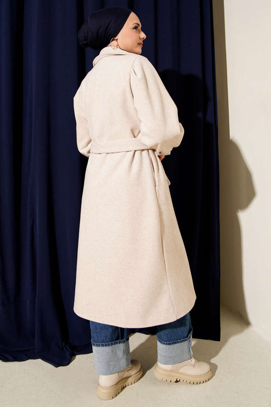 Double-Breasted Belted Lined Cashmere Coat Beige
