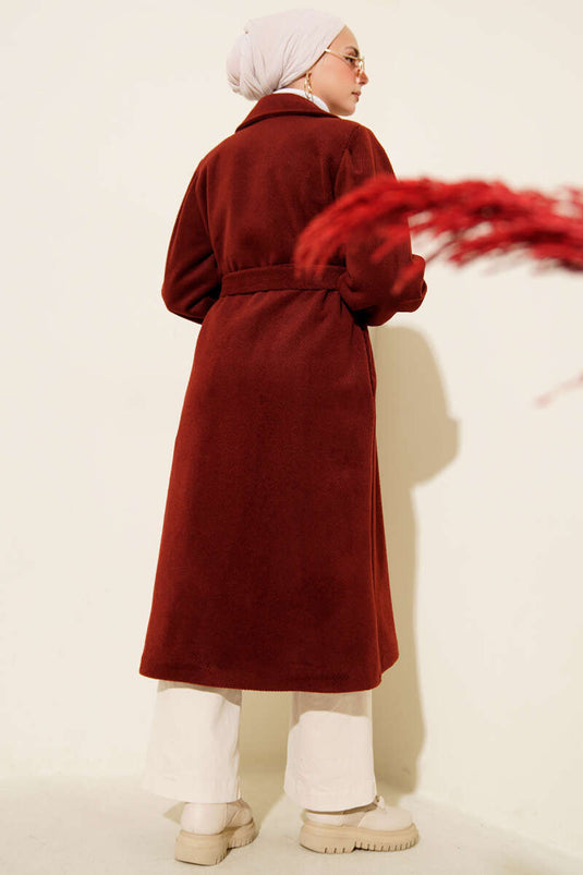 Double-Breasted Belted Lined Cashmere Coat Burgundy