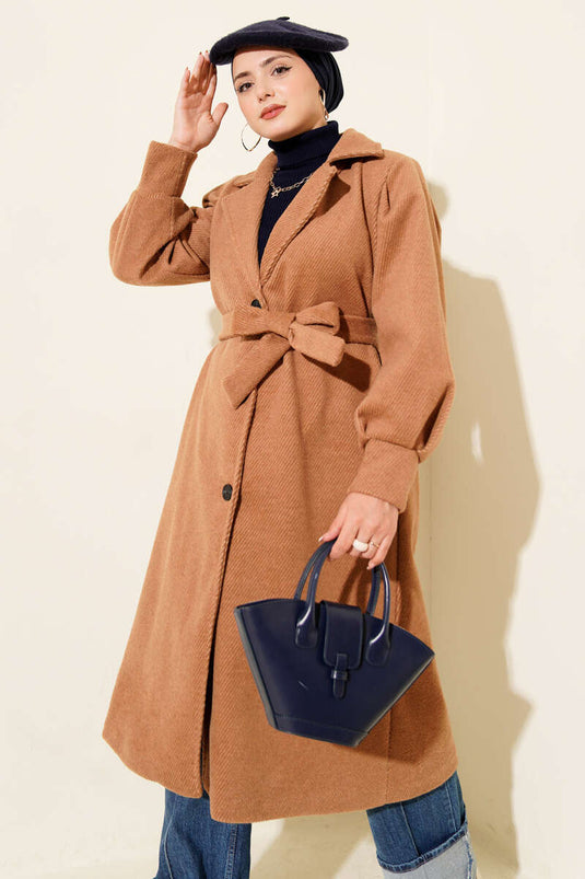 Double-Breasted Belted Lined Cashmere Coat in Smoke