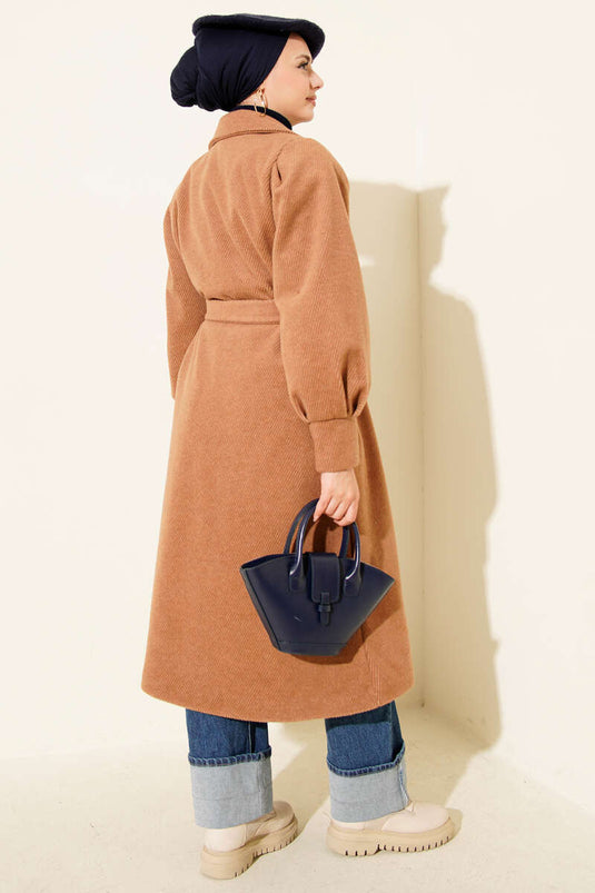 Double-Breasted Belted Lined Cashmere Coat in Smoke