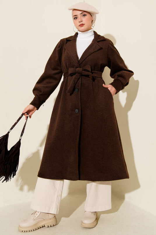 Double-Breasted Belted Lined Cashmere Coat Brown