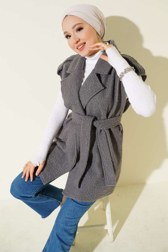 Gilet croisé ceinturé en boucle gris