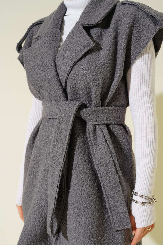 Gilet croisé ceinturé en boucle gris