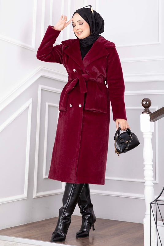 Bordeaux Wrap Kraag Met Riem Jas