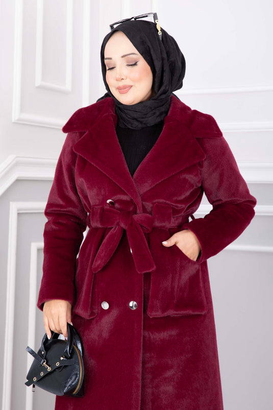 Bordeaux Wrap Kraag Met Riem Jas