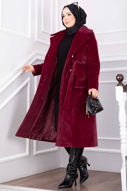 Bordeaux Wrap Kraag Met Riem Jas