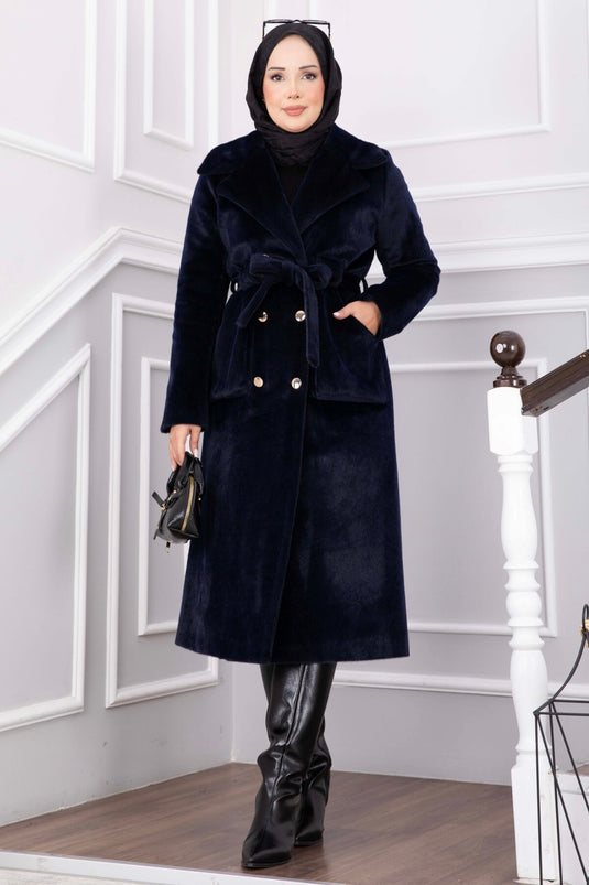 Cappotto Navy Con Cintura E Collo Incrociato