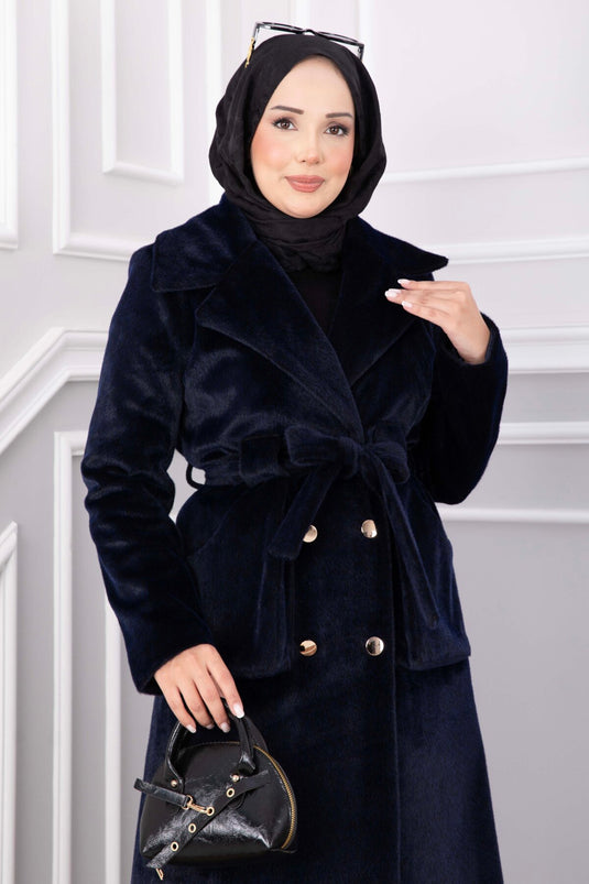 Cappotto Navy Con Cintura E Collo Incrociato