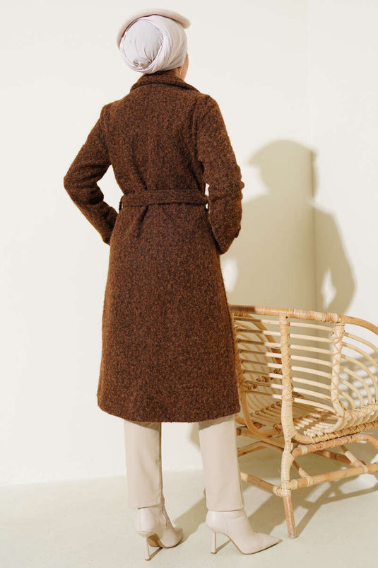 Double Breasted Belted Cashmere Coat in Tan