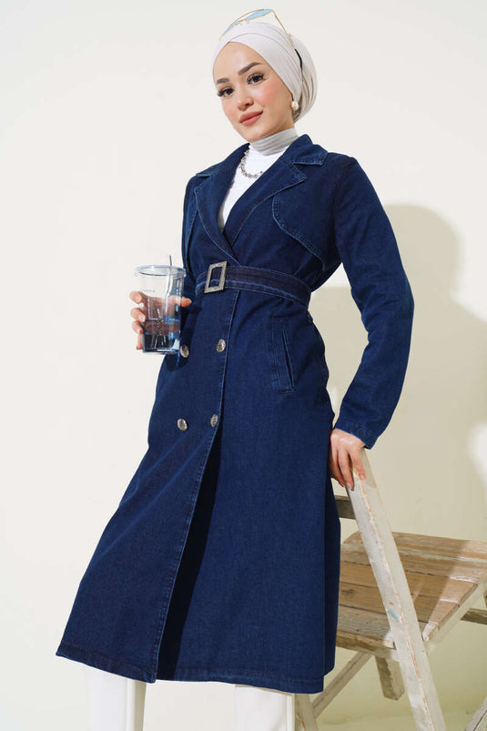 Trench-coat en denim croisé avec ceinture
