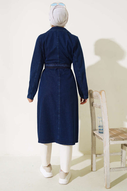 Trench-coat en denim croisé avec ceinture