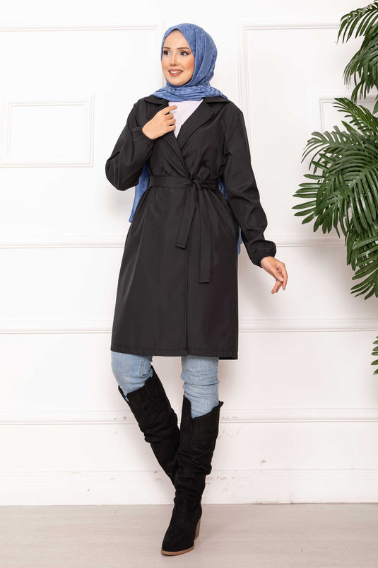 Trench-coat décontracté à double boutonnage et ceinture noir