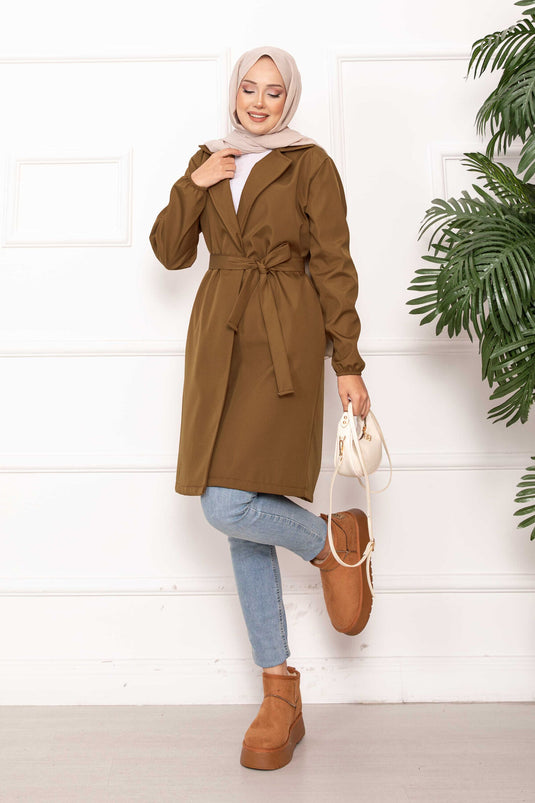 Trench-coat décontracté à double boutonnage et ceinture en beige