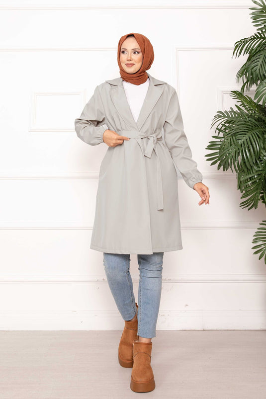 Trench-coat décontracté à double boutonnage et ceinture Stone