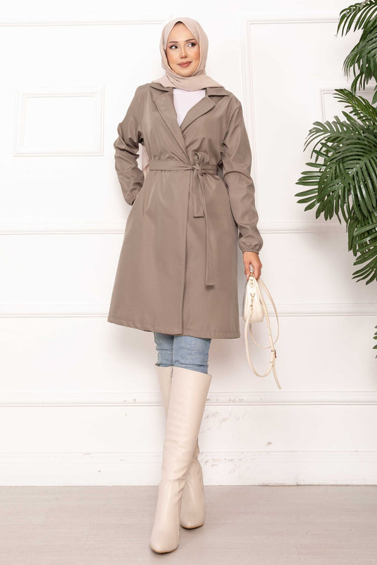 Trench-coat décontracté à double boutonnage et ceinture en vison