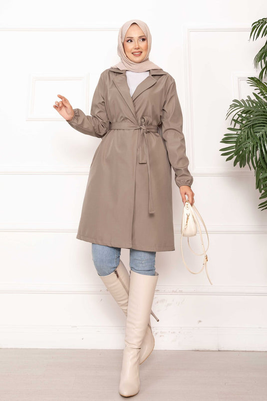 Trench-coat décontracté à double boutonnage et ceinture en vison