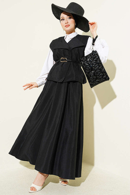 Ensemble jupe avec gilet parachute à col croisé noir