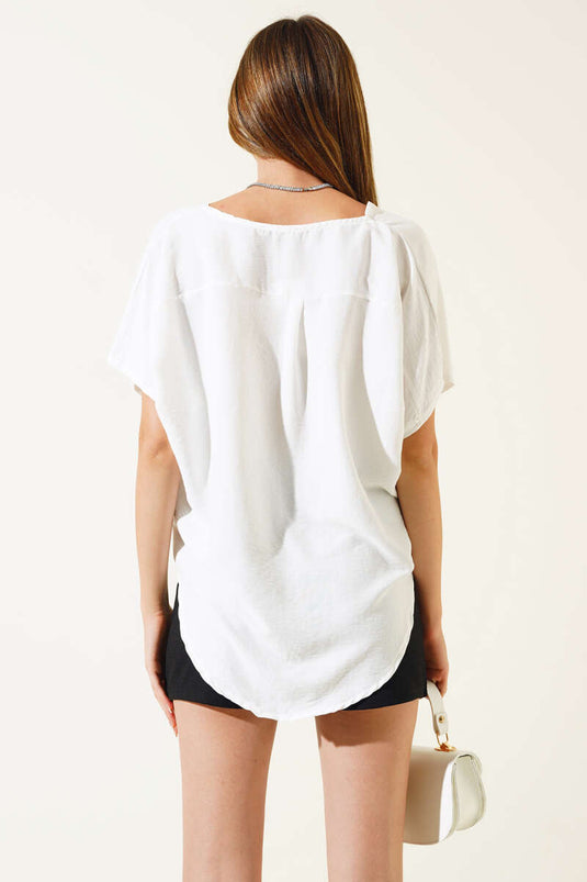 Double Breasted Casual Blouse White