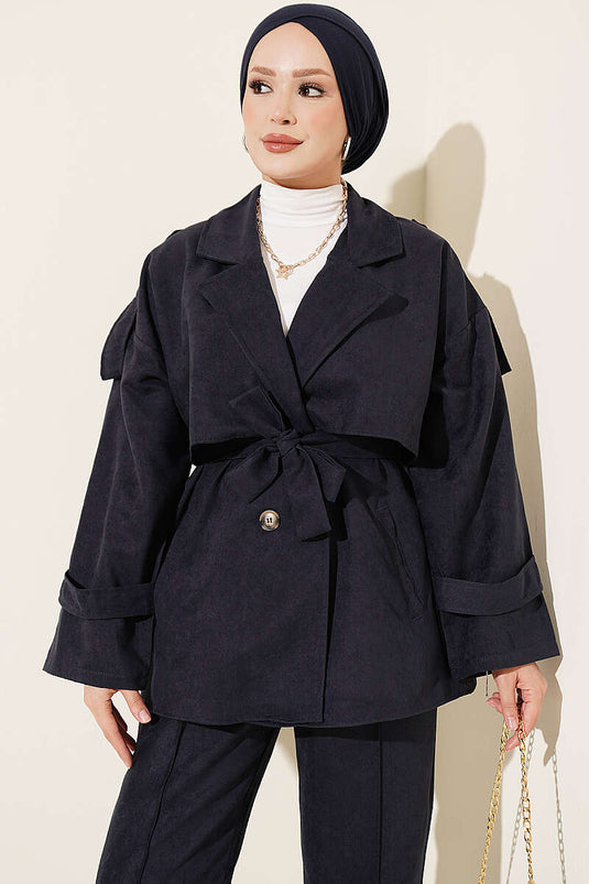 Ensemble De Veste En Daim À Col Croisé En Marine
