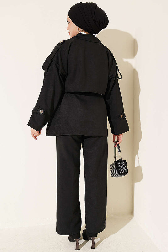 Ensemble De Veste En Daim À Col Croisé