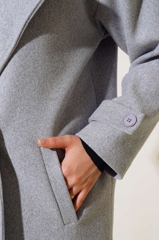 Manteau long croisé en cachemire gris