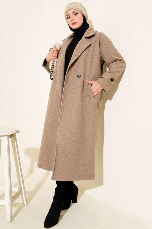 Double Breasted Long Cashmere Coat Mink