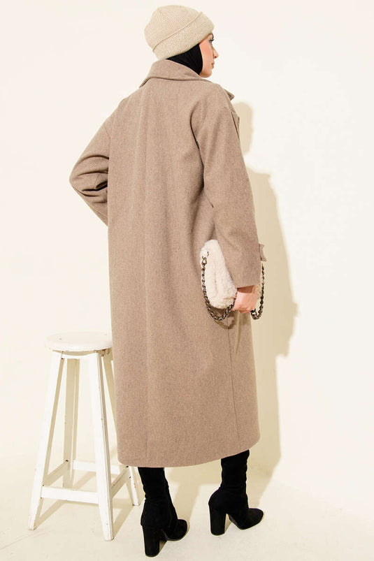 Double Breasted Long Cashmere Coat Mink