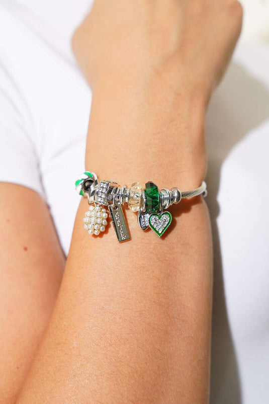 Small Heart Detail Charm Bracelet Green