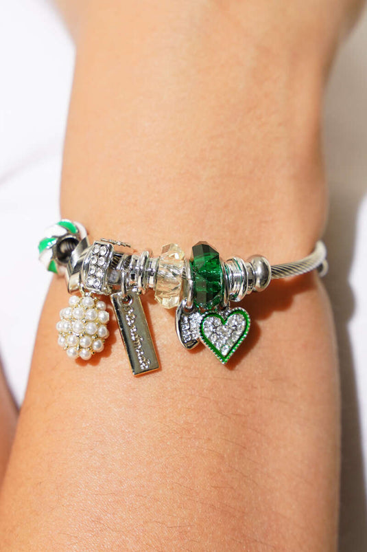 Small Heart Detail Charm Bracelet Green