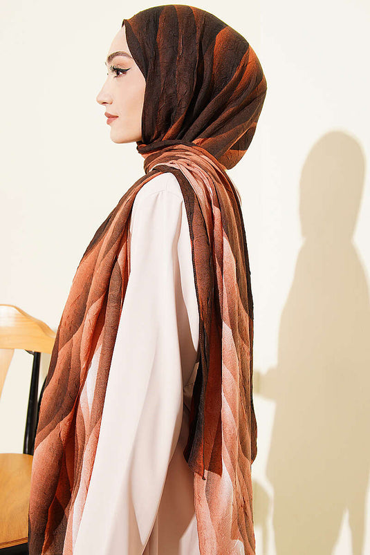 Kumul Gradient Pattern Liva Modal Crinkle Scarf Camel