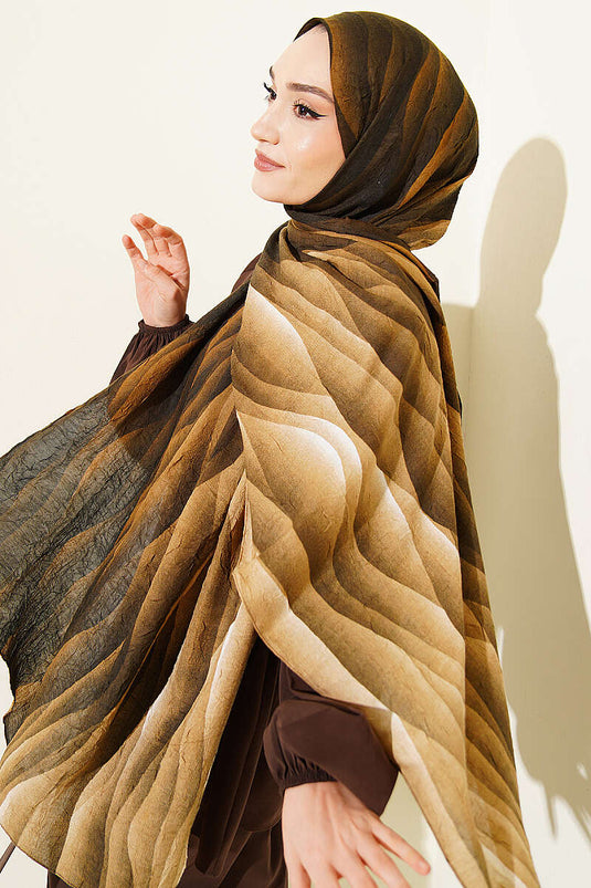 Kumul Dégradé Motif Liva Modal Foulard Kaki Beige
