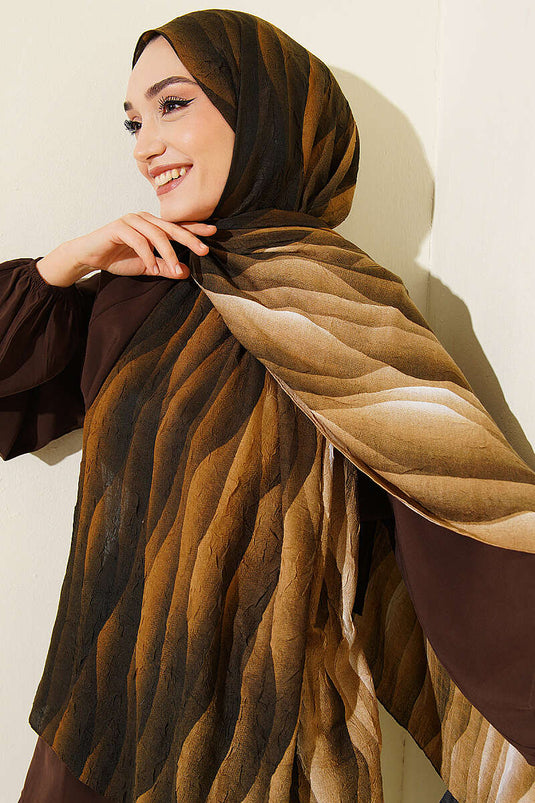 Kumul Dégradé Motif Liva Modal Foulard Kaki Beige