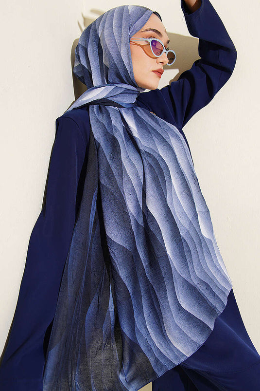 Kumul Dégradé Motif Liva Modal Foulard Bleu Marine