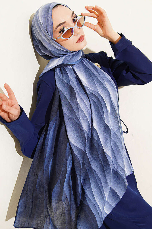 Kumul Dégradé Motif Liva Modal Foulard Bleu Marine