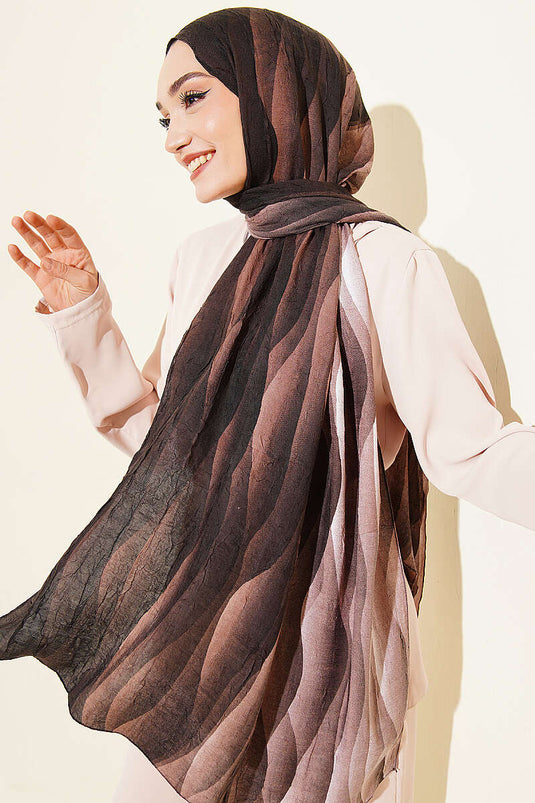 Kumul dégradé motif Liva modal foulard froissé doux café