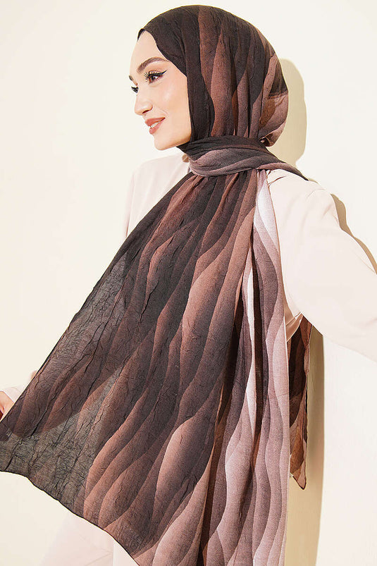 Kumul dégradé motif Liva modal foulard froissé doux café
