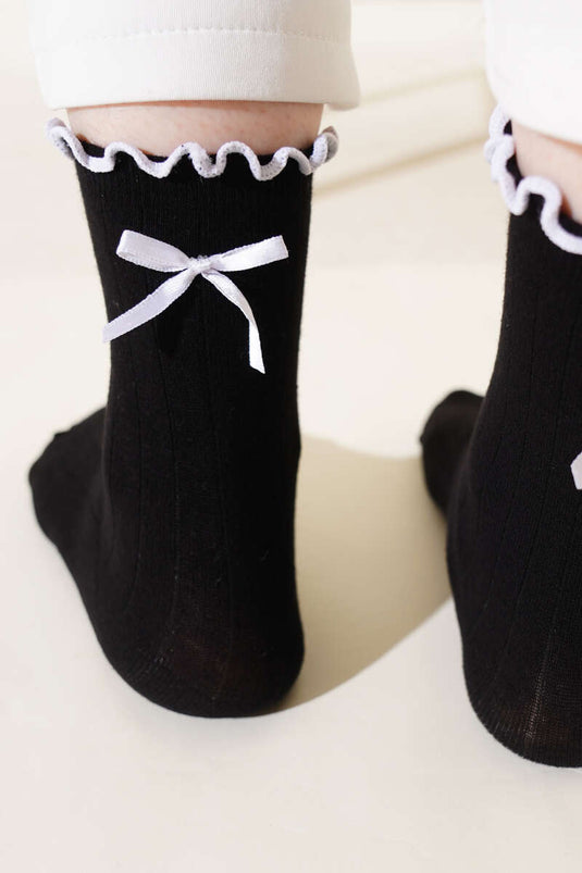 Chaussettes noires à ruban