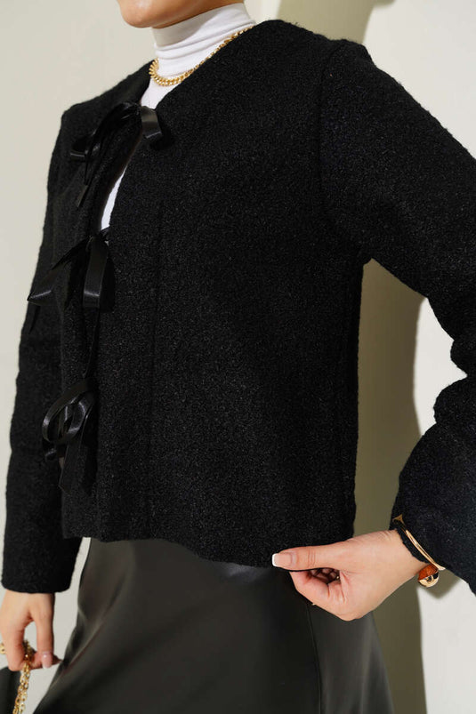 Veste Boucle En Dentelle Ruban Noir