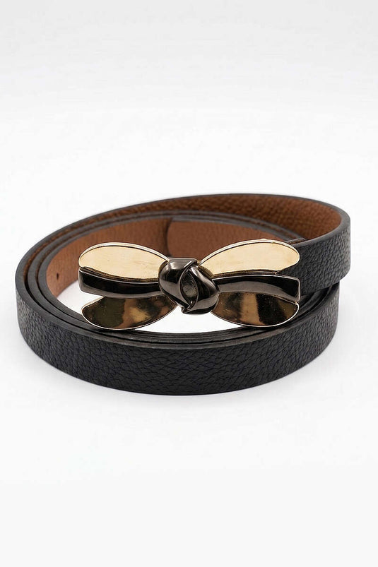 Thin Belt with Ribbon Detail Black