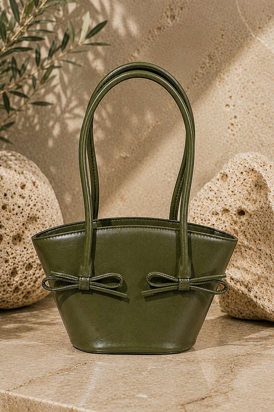 Lange Damenhandtasche Mit Knoten-Detail In Olivgrün