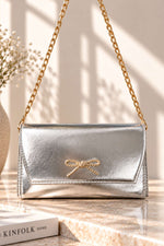 Sac Pochette Argent Avec Détails En Chaîne