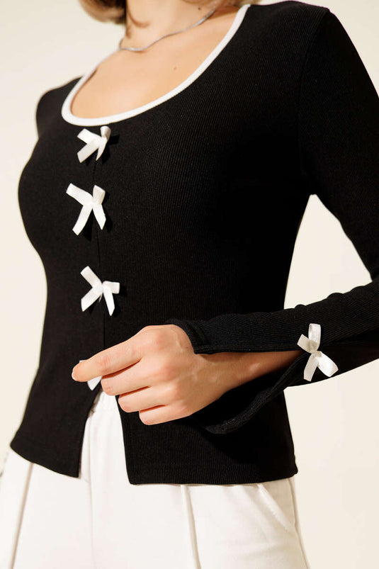 Ribbon Bow Ribbon Blouse Black