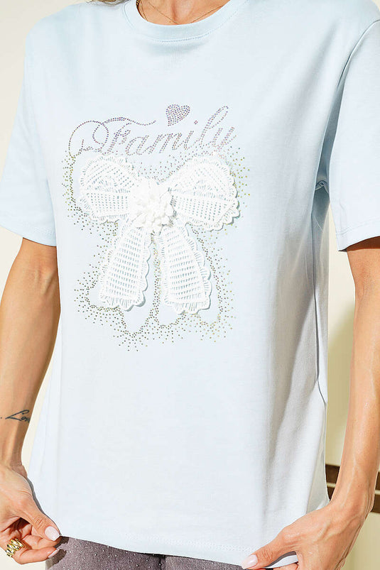 Kurdele Güpürlü T-shirt Buz Mavisi
