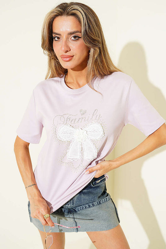 Kurdele Güpürlü T-shirt Lila