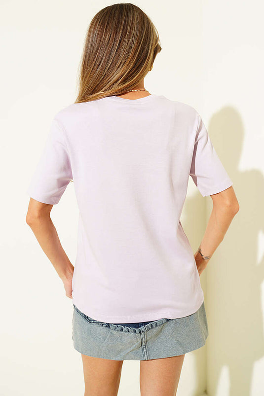 Kurdele Güpürlü T-shirt Lila