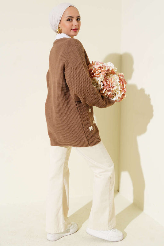 كارديجان محبوك مزين بشريط، لون المنك